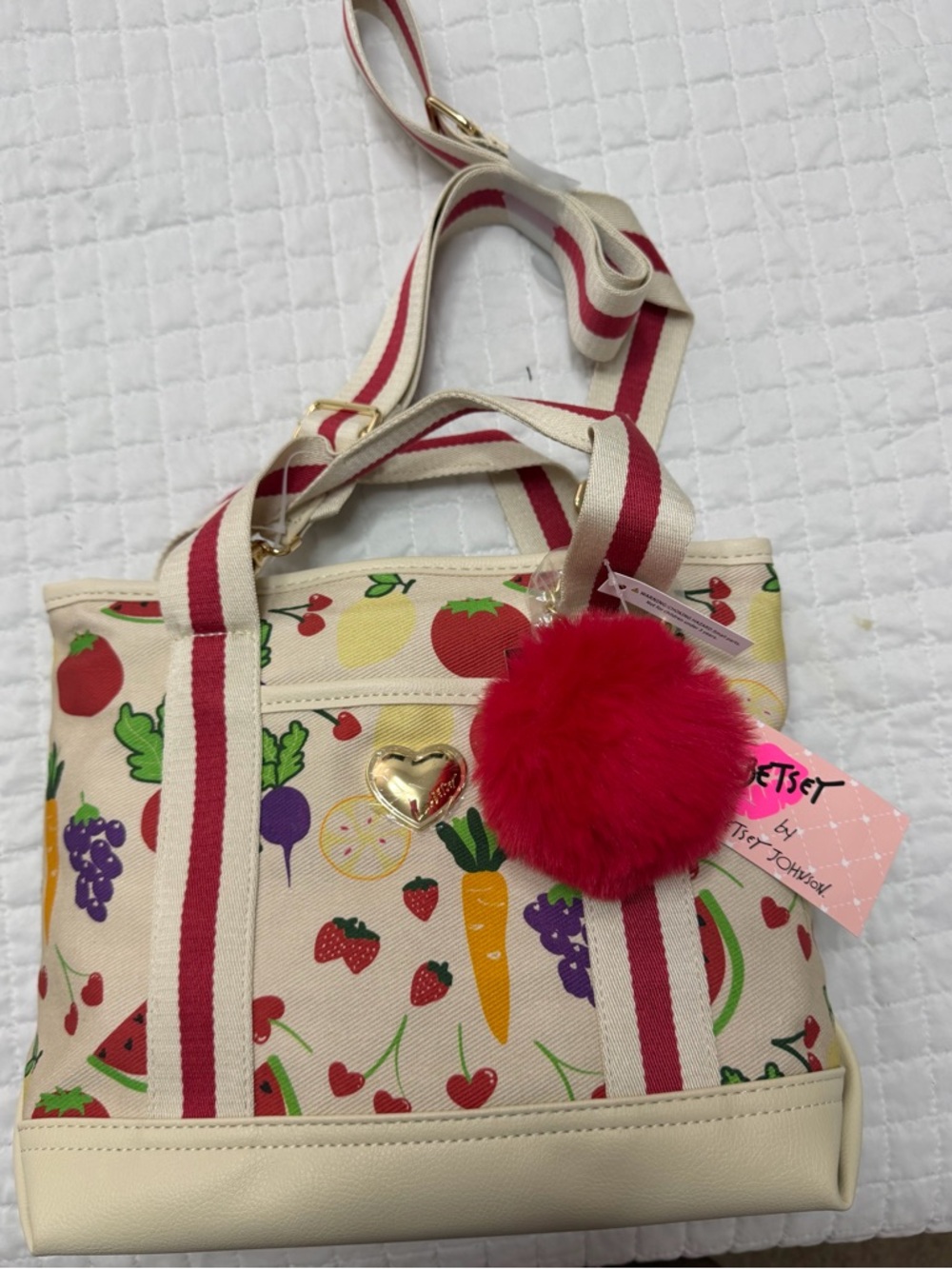 Betsey Johnson Fruit Print Crossbody Tote Bag NWT Charm